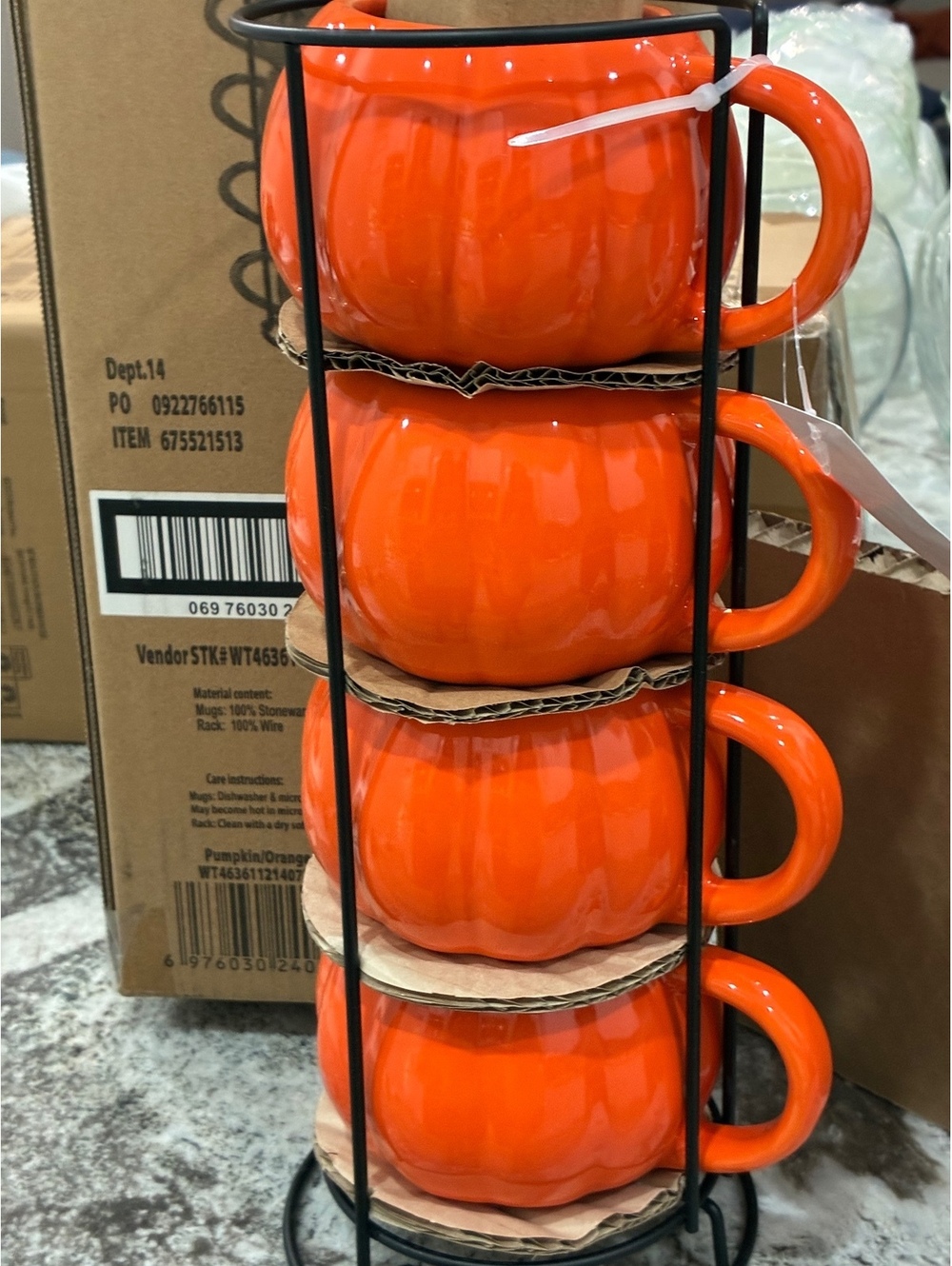 Celebrate! Pumpkin Mug Stack Set of 4 with Metal Stand - Halloween Ceramic Mugs - Picture 6 of 6